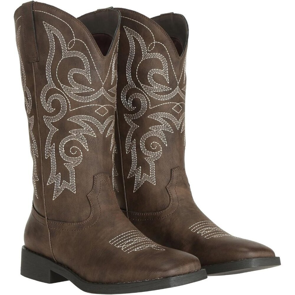 SheSole  Boots Women Dark Brown Faux Leather Square Toe Wide Mid Calf - Picture 7 of 9